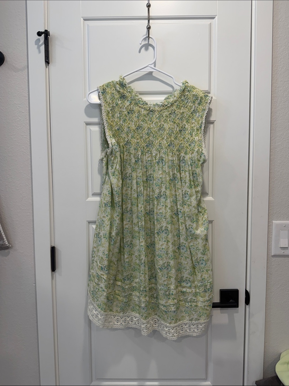 Free People Shea Green Floral Smocked Dress with Lace Trim - Picture 3 of 8